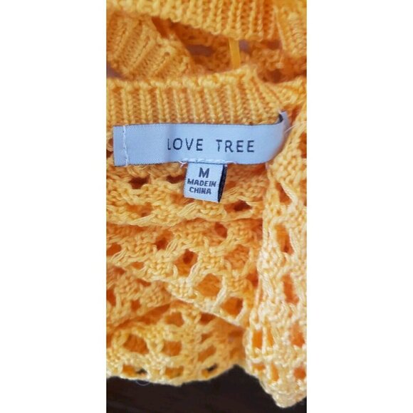 NEW LOVE TREE PASTEL ORANGE OPEN KNIT LONG SLEEVE CROP TOP SZ MEDIUM - Picture 4 of 5